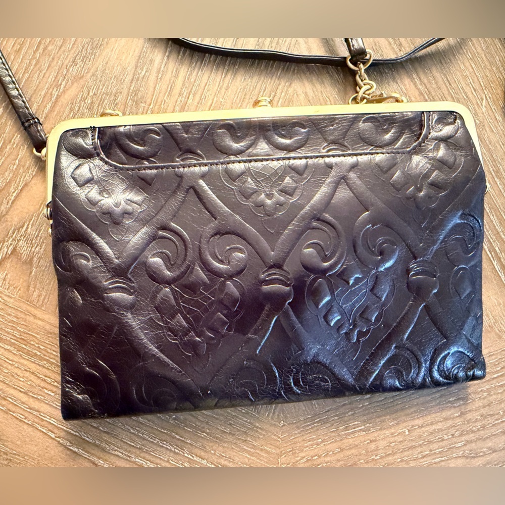Hobo Black Embossed leather clutch crossbody bag - Picture 2 of 14
